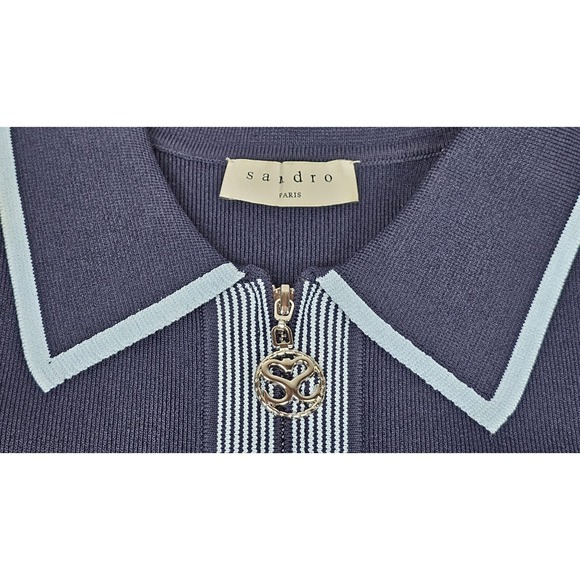 Sandro Dress Womens XS Navy Blue Marine Striped-trim Knitted Mini School Girl - Picture 2 of 9